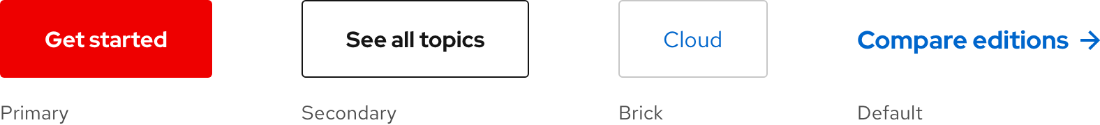 Image of the Primary, Secondary, Brick, and Default variants with descriptive text labels below